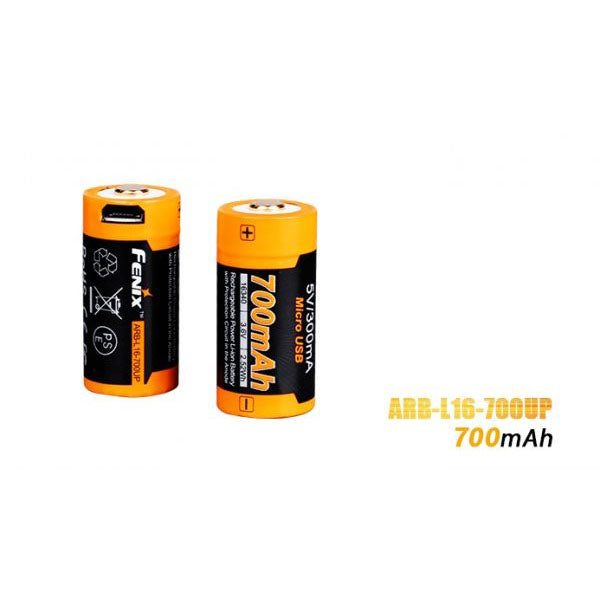 Fenix 16340 Rechargeable Battery ARB-L16-700U – 700mA with USB Port