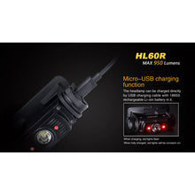 Fenix HL60R – 950 Lumens Rechargeable LED Headlamp – Black