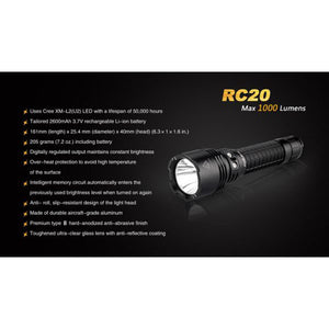 Fenix RC20 – 1000 Lumens Rechargeable LED Torch