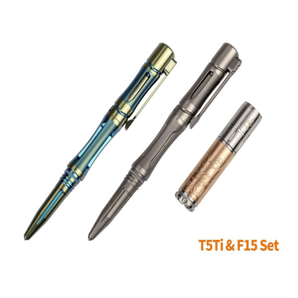 Fenix T5Ti Titanium Tactical Pen & F15 Torch Gift Set – Blue Pen
